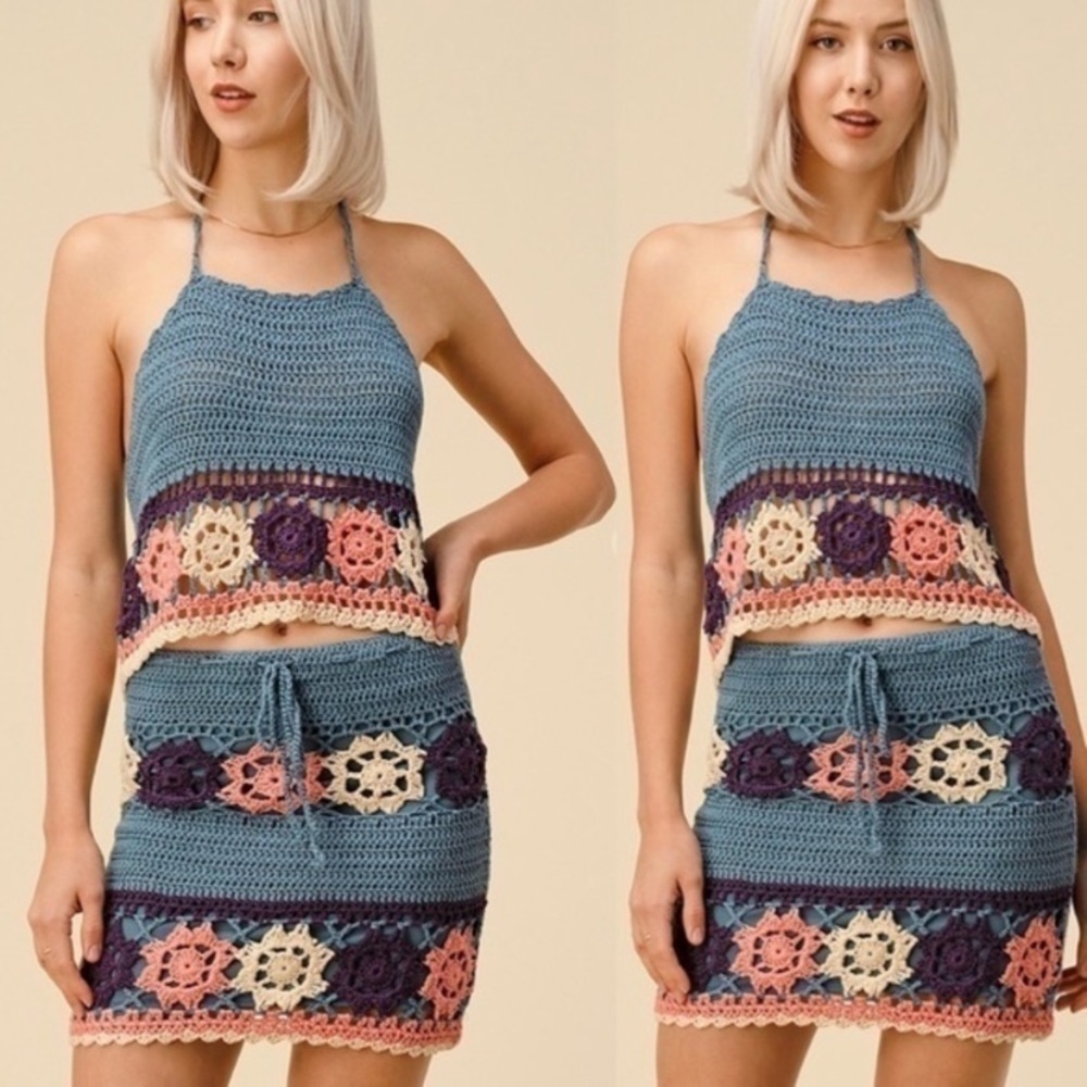 Boho Chic crochet halter top skirt set - Picture 3 of 5
